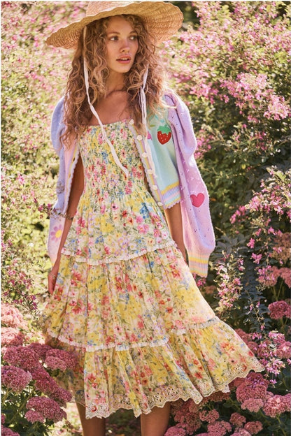 Pauline Laurent® | Robe midi imprimée avec dentelle