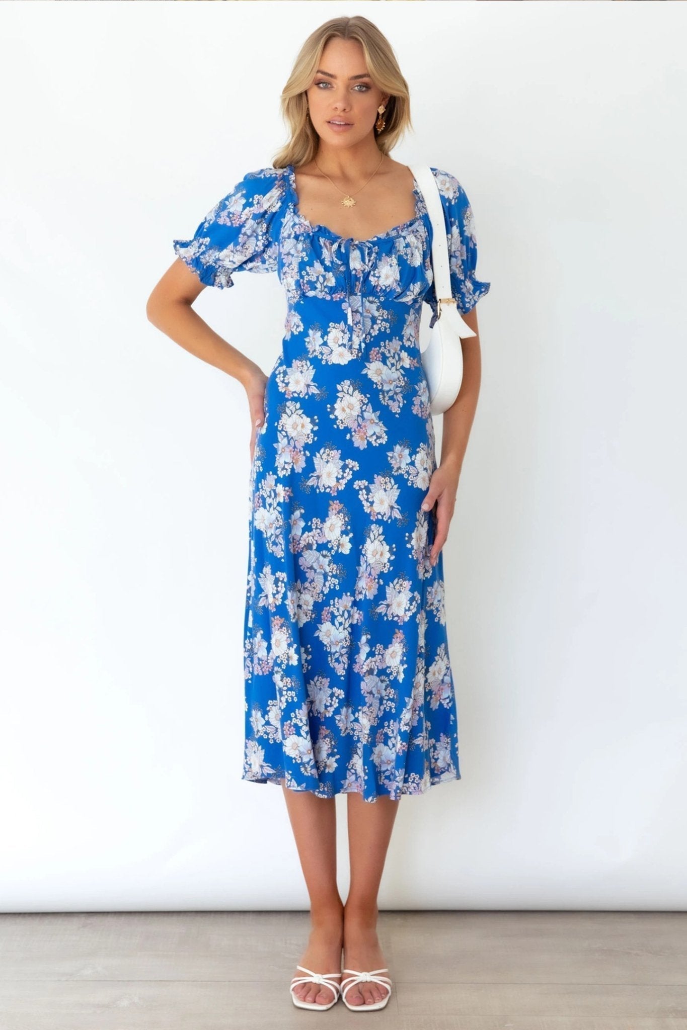Pauline Laurent® | Robe midi avec manches ballon en forme de cœur