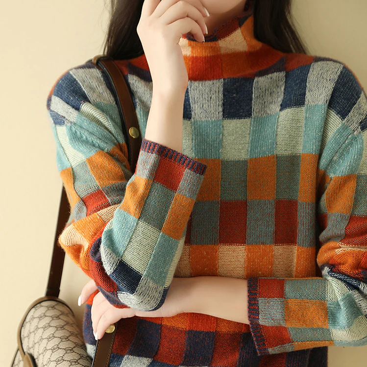 Pull à carreaux colorblock confortable pour un style quotidien