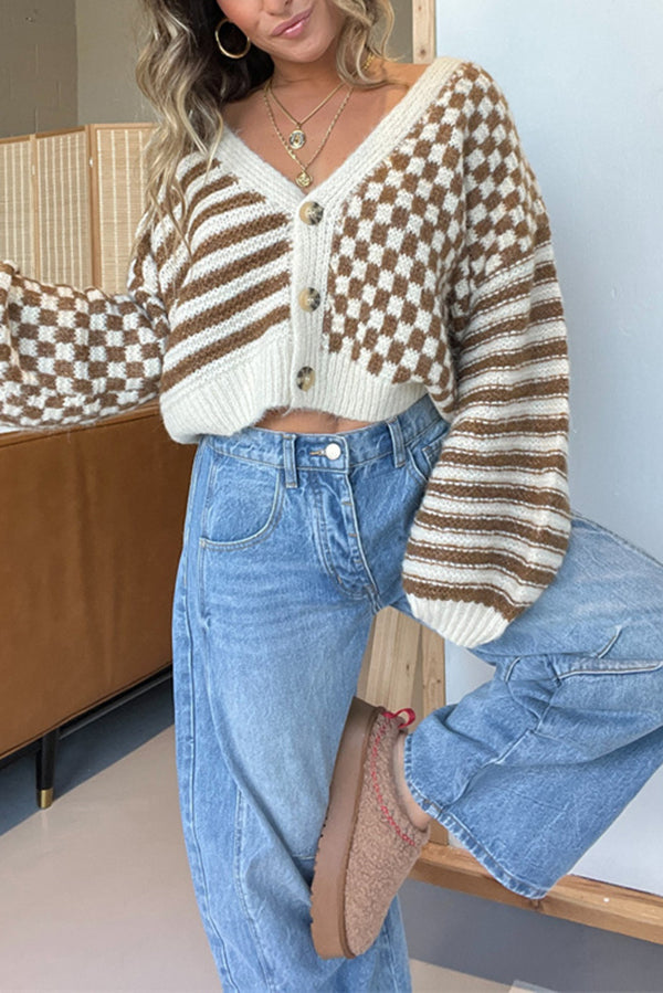 Cardigan léger en maille à carreaux douillets