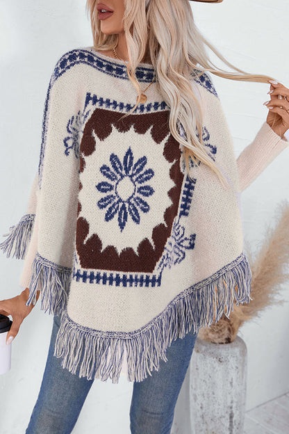 Pull en tricot à ourlet à franges bohème
