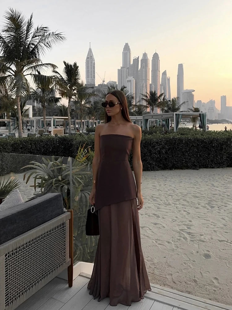 Robe longue asymétrique en mousseline pour femme