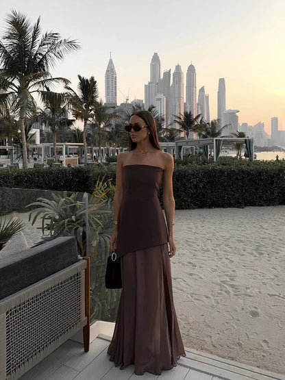 Robe longue asymétrique en mousseline pour femme