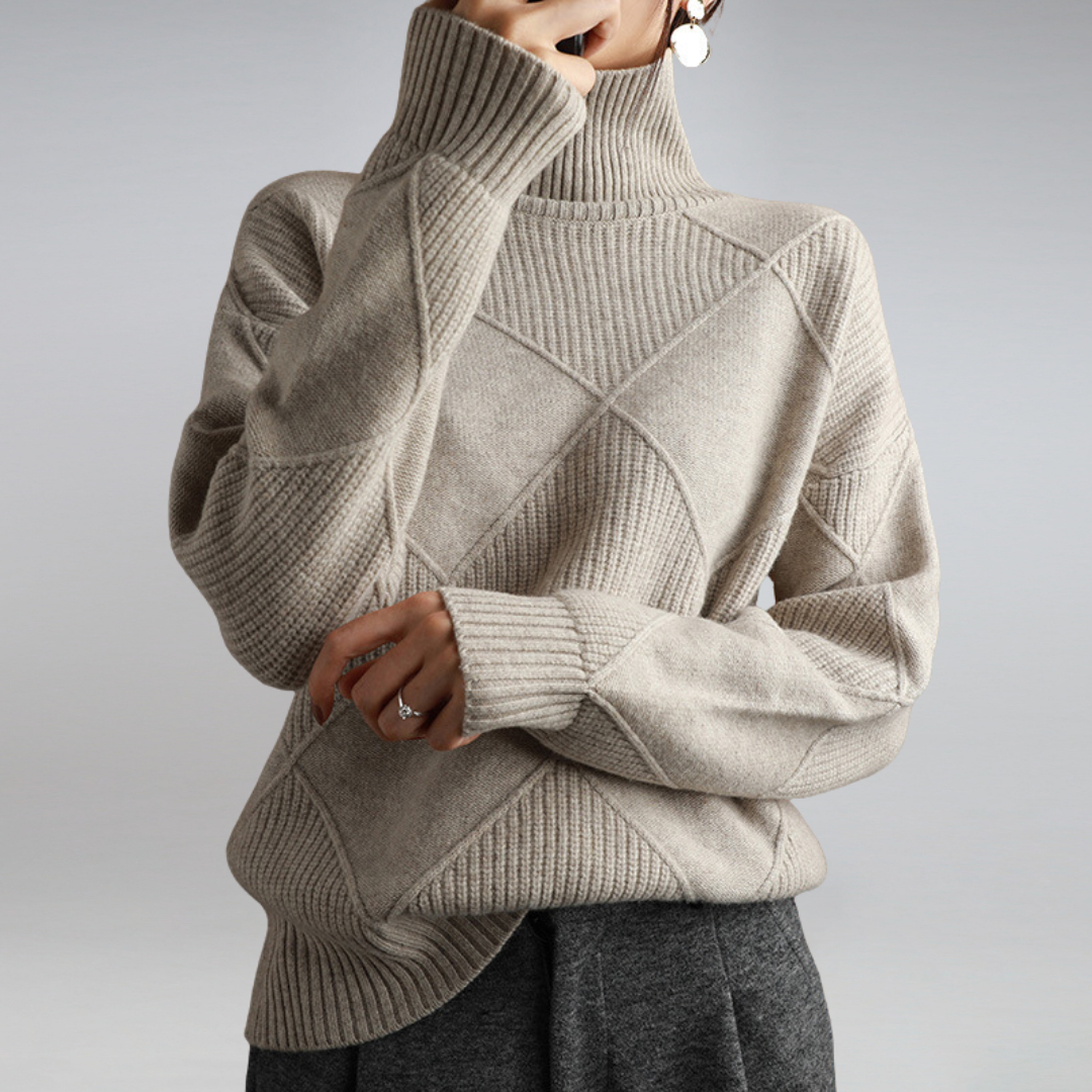 Pull à col roulé tricoté géométrique confortable