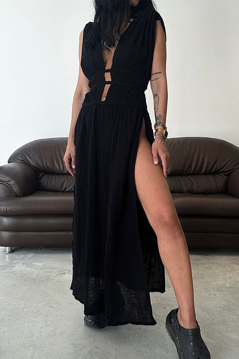 Robe de plage bohème à col en V et fente