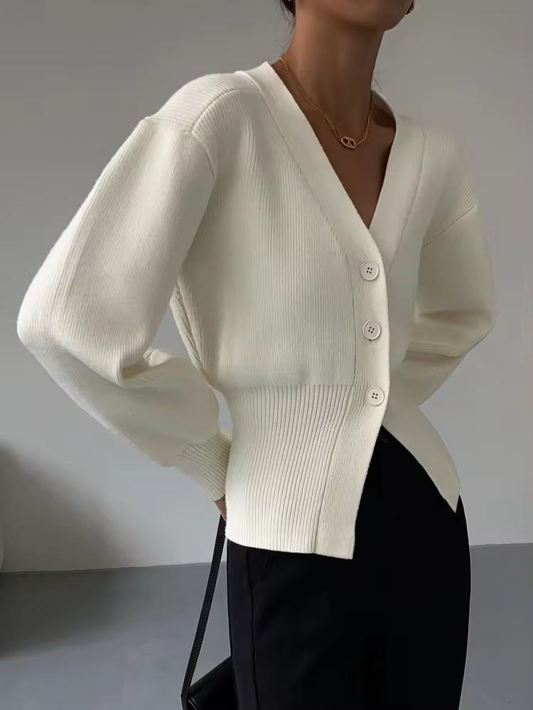 Cardigan en maille à boutons avec col en V confortable