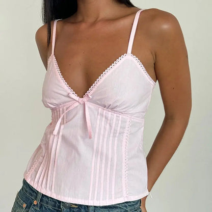 Chic crop top avec décolleté en V et nœud ajustable