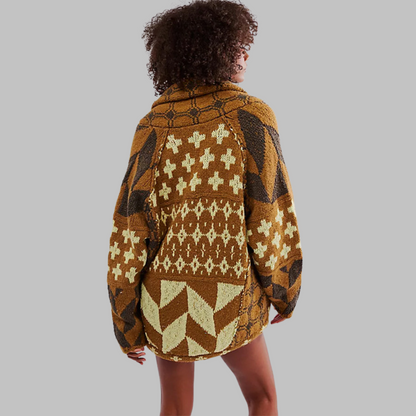 Veste Douillette et Souple avec Motifs Géométriques Modernes
