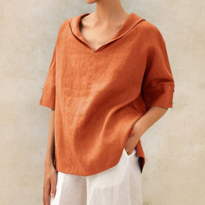 Blouse légère en lin à col en V pour femmes