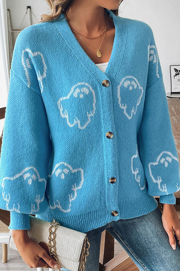 Pull en maille à boutons fantôme d'Halloween douillet