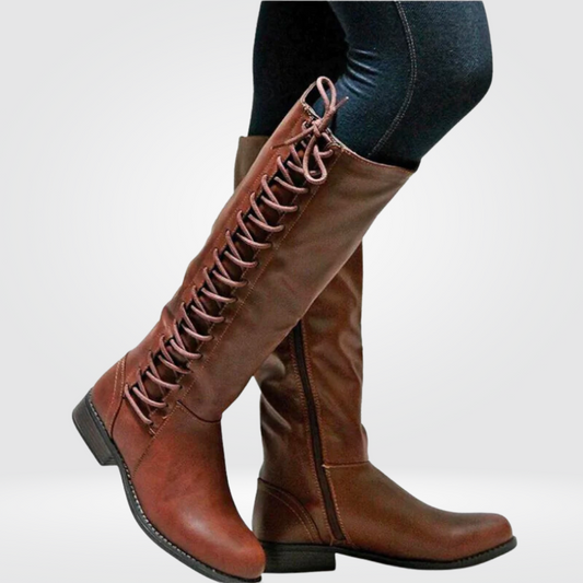 Bottes à talon bloc effet cuir pour femme avec fermeture éclair et lacets