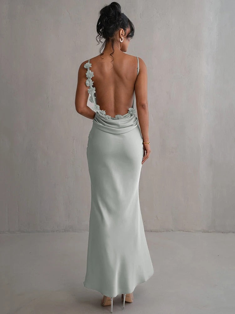 Élodie Lavin® | Robe Dos Nu Satinée À Bretelles Florales