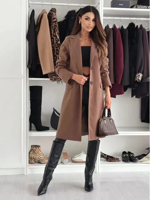 Manteau d'hiver long en laine chic pour femme