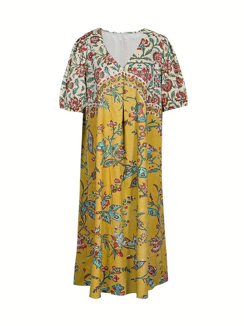 Pauline Laurent® | Robe col V à manches bouffantes Multicolore