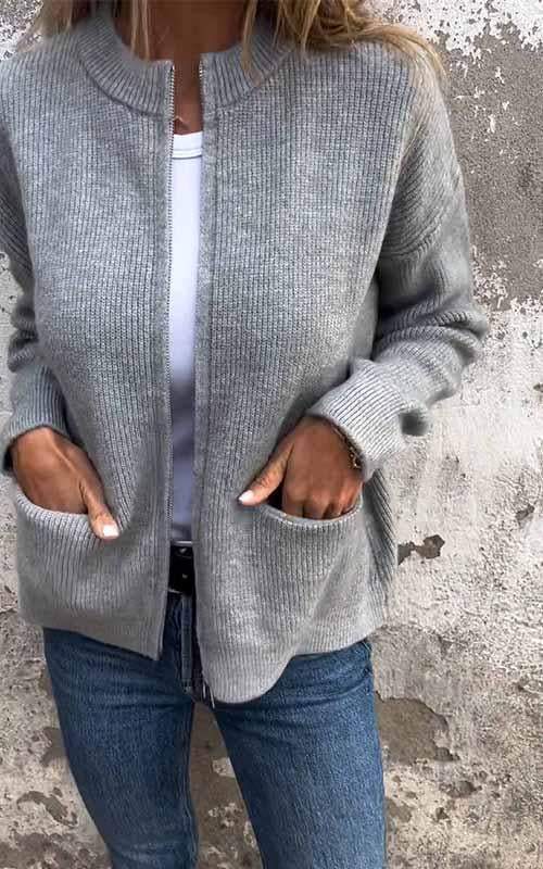Odile™ - Veste tricotée en coton avec zip