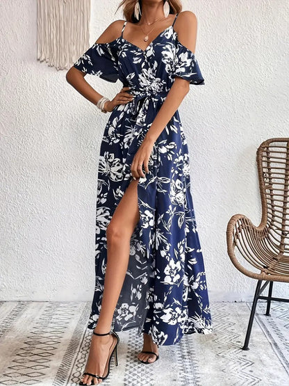Robe à Imprimé Floral avec Épaules Dénudées