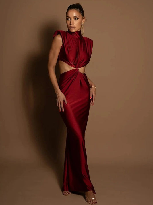 Élodie Lavin® | Robe Longue À Col Montant Et Découpes Glamour