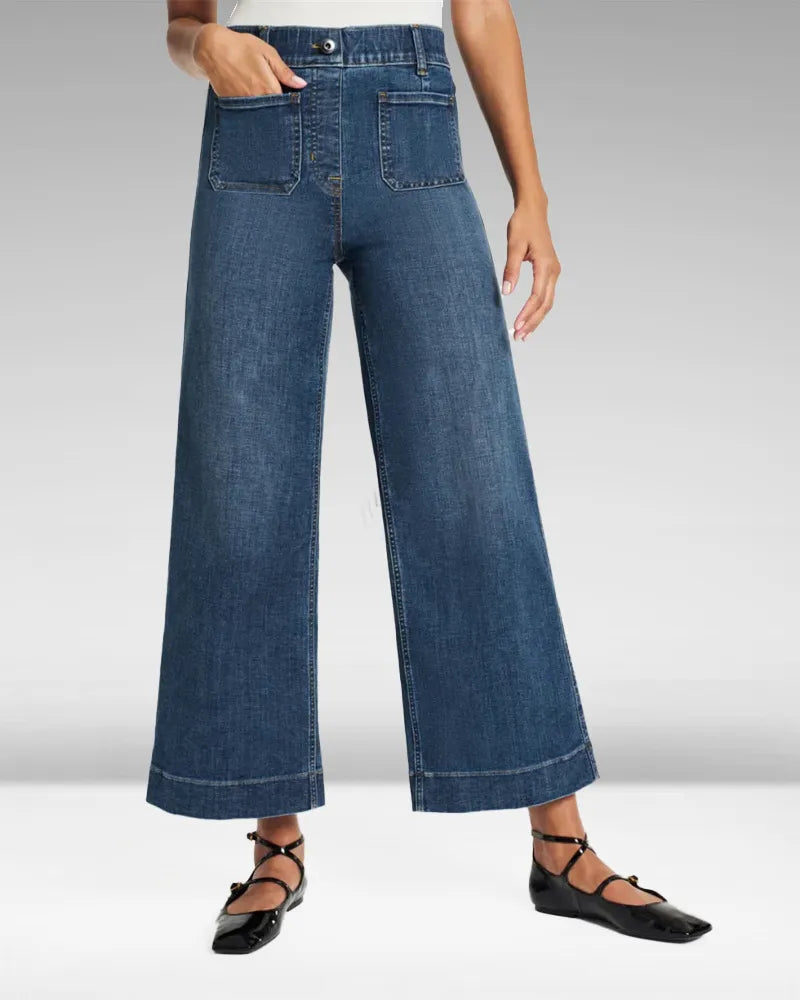 Jeans en denim taille haute à jambes larges pour femmes