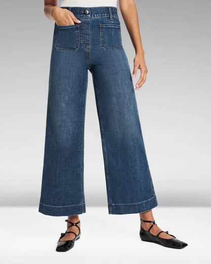 Jeans en denim taille haute à jambes larges pour femmes