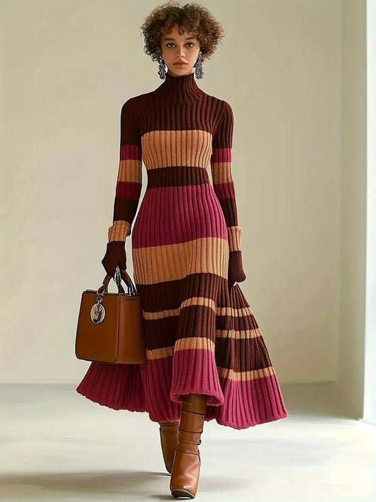 Robe pull décontractée femme à col montant