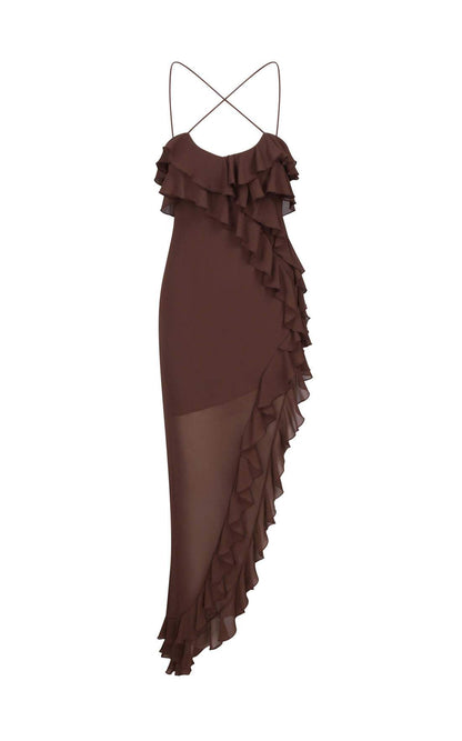 Pauline Laurent® | robe à volants en mousseline de soie avec encolure croisée