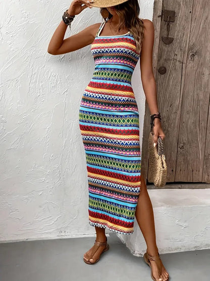 Robe À Rayures À Encolure Carrée