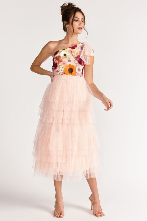 Pauline Laurent® | Robe midi à volants brodée