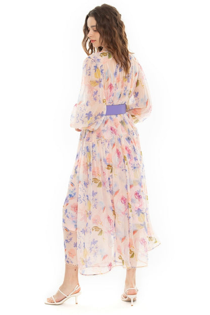 Pauline Laurent® | Robe midi en mousseline avec ceinture