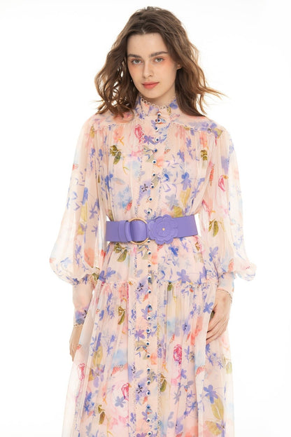 Pauline Laurent® | Robe midi en mousseline avec ceinture