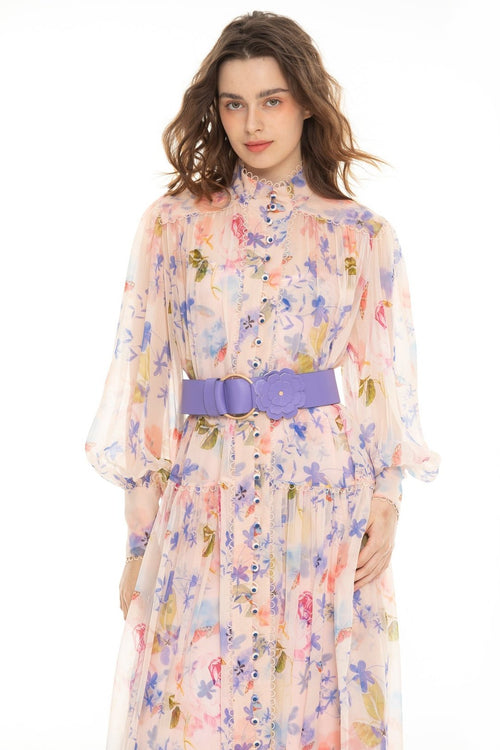 Pauline Laurent® | Robe midi en mousseline avec ceinture