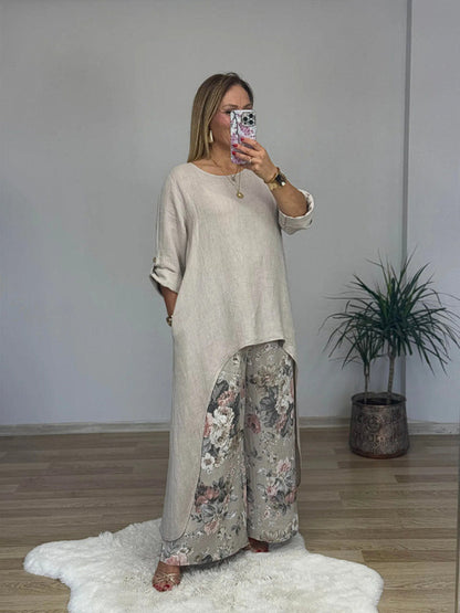 Ulina™ - Ensemble Décontracté avec Top Irrégulier et Pantalon à Jambes Larges