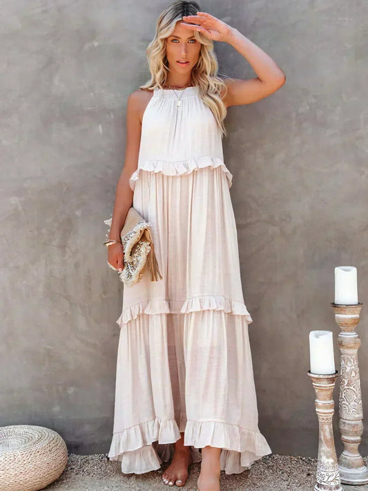 Sarah | Robe Maxi Halter à Volants (Stock Limité)