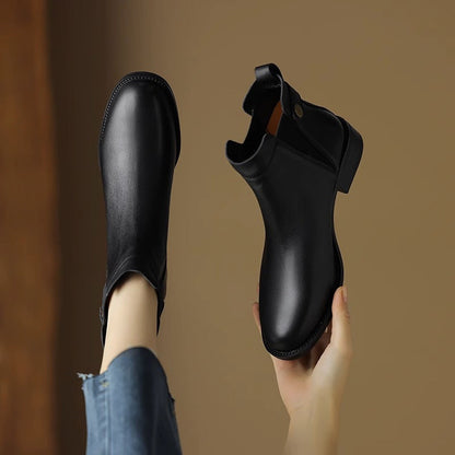 Bottines en cuir souple et velours et bout rond Chelsea
