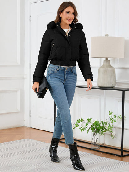Veste d'hiver confortable matelassée avec capuche en fourrure et poches