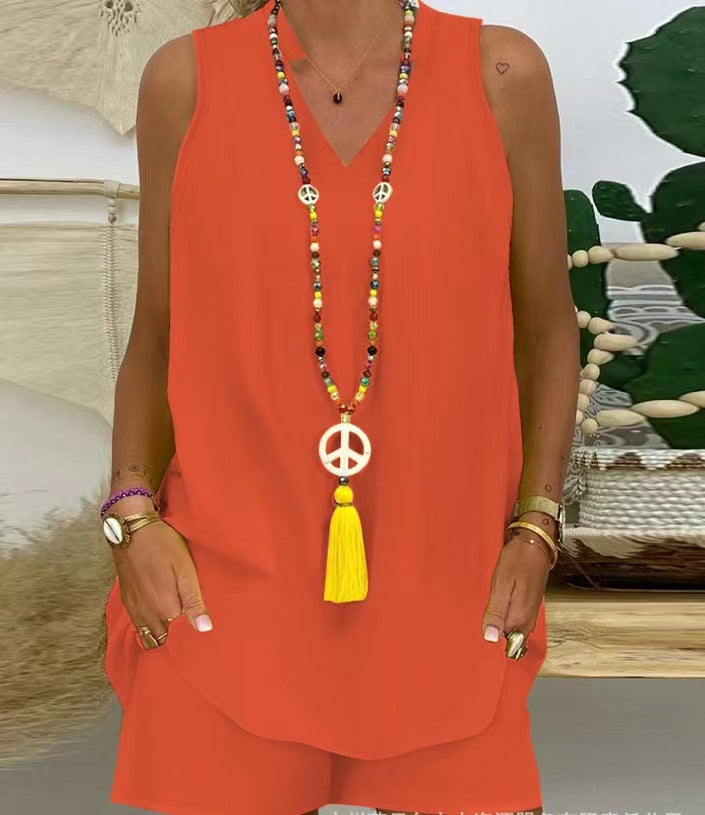 Thessaly™ - Ensemble Décontracté Femme à Col Montant Sans Manches pour un Style Estival Élégant