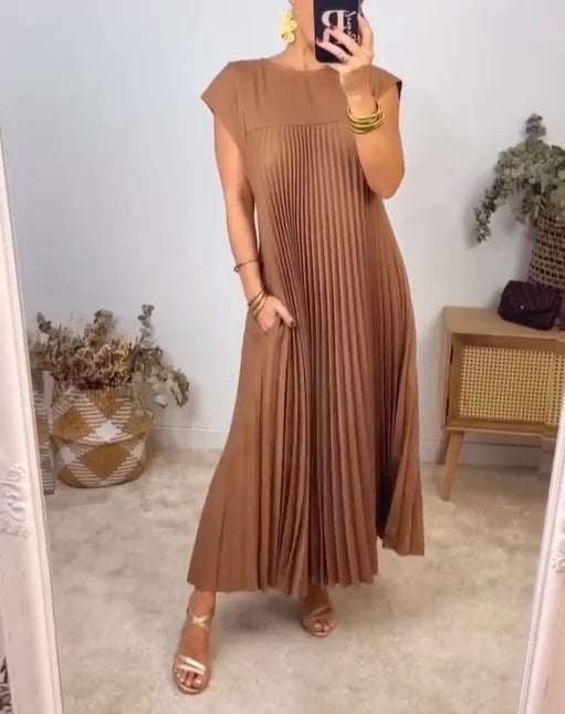 robe simple plissée pour femme, couleur unie