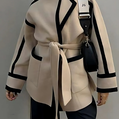 Blazer ceinturé à la taille chic avec détails contrastants pour femmes