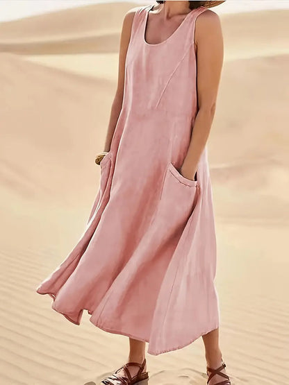 Robe Femme Décontractée Sans Manches en Coton