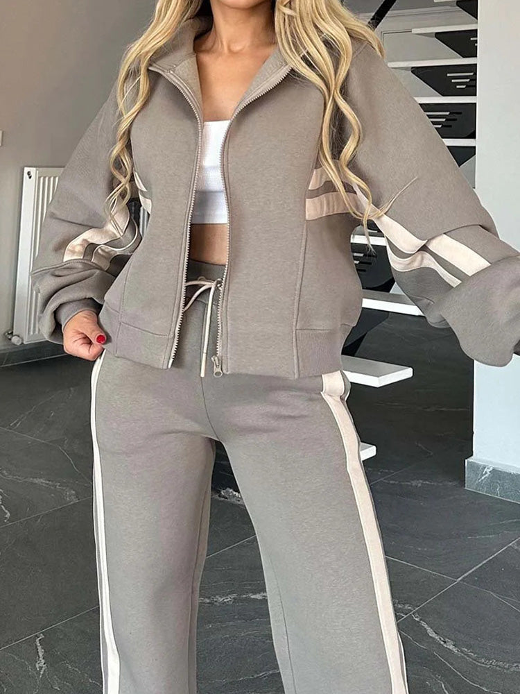 Ensemble décontracté confortable 2 pièces sweat-shirt zippé et pantalon