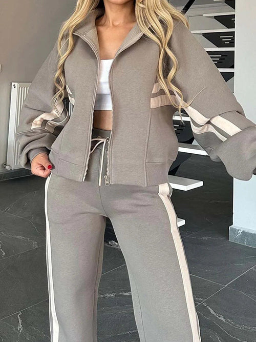 Ensemble décontracté confortable 2 pièces sweat-shirt zippé et pantalon