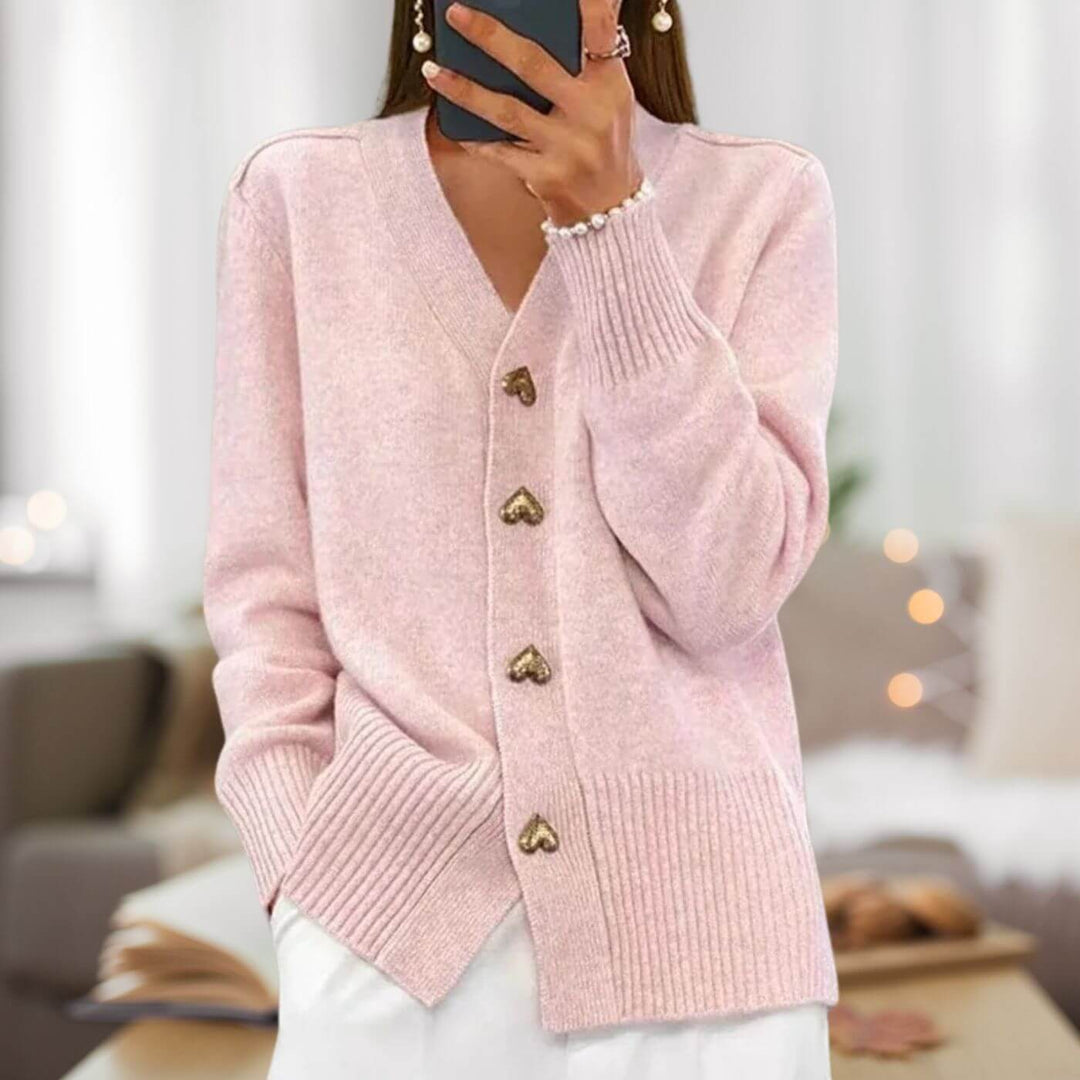 Veste Tricotée Chic avec Boutons en Forme de Cœur