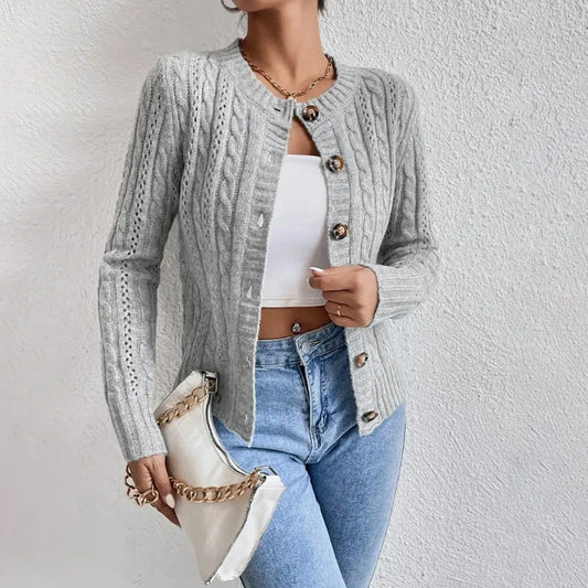 Cardigan à boutons en maille torsadée douillet pour femmes