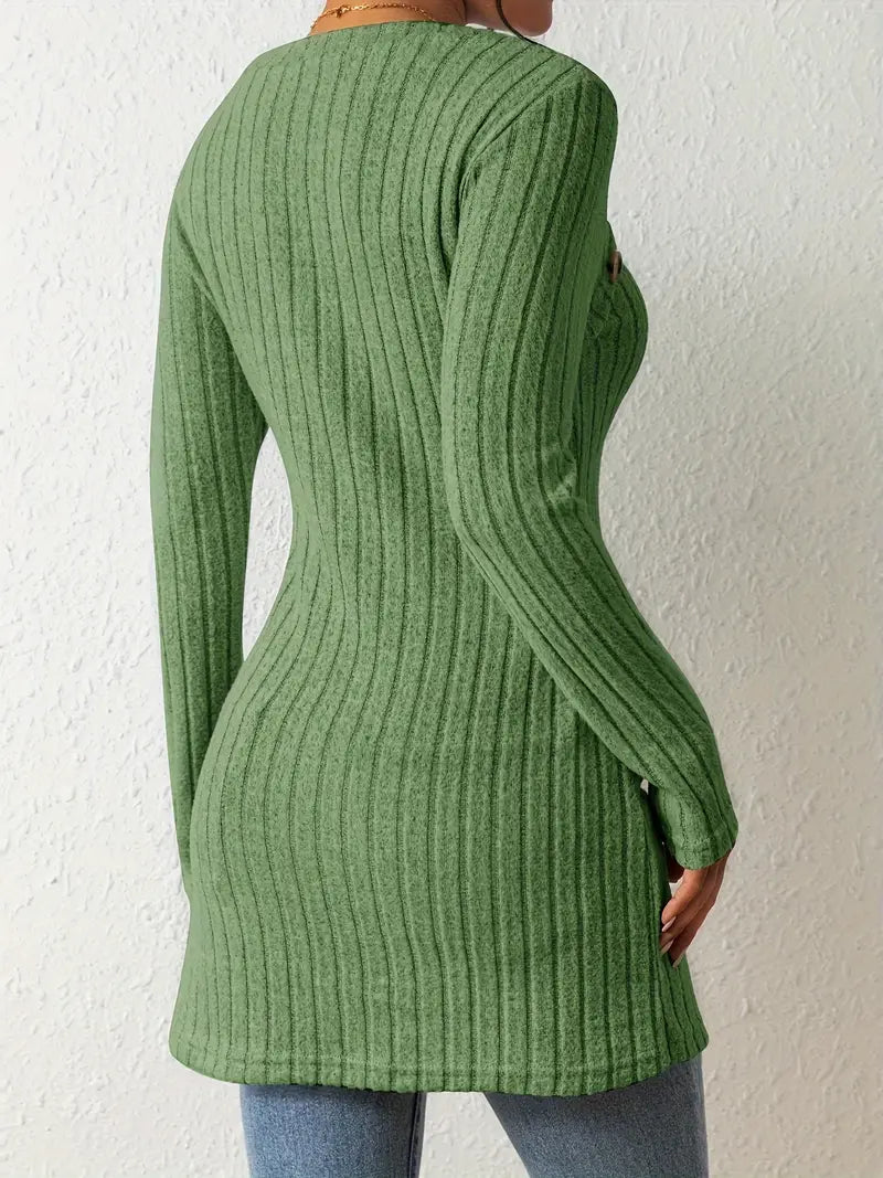 Top Asymétrique En Coton Avec Boutons et Côtes