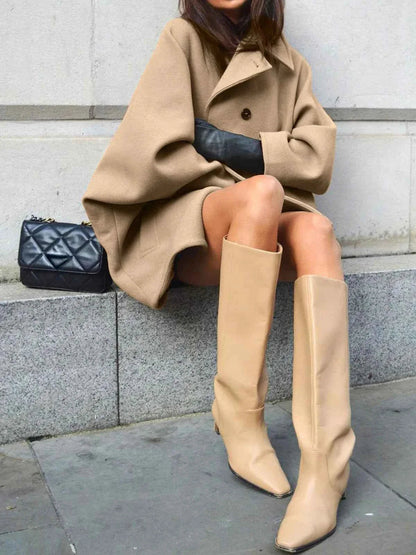 Manteau d'hiver oversize pour femmes avec col à revers et boutons asymétriques