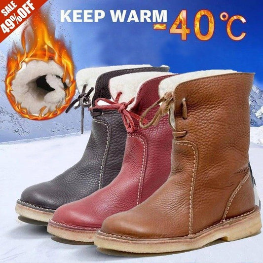 Bottes Hautes Classiques en Cuir Doublées de Polaire pour Femmes
