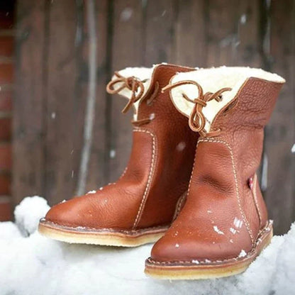 Bottes Hautes Classiques en Cuir Doublées de Polaire pour Femmes