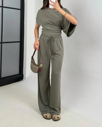 Ensemble deux pièces haut et pantalon irréguliers à la mode