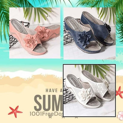 ANNE – SANDALES COMPENSÉES À FLEURS