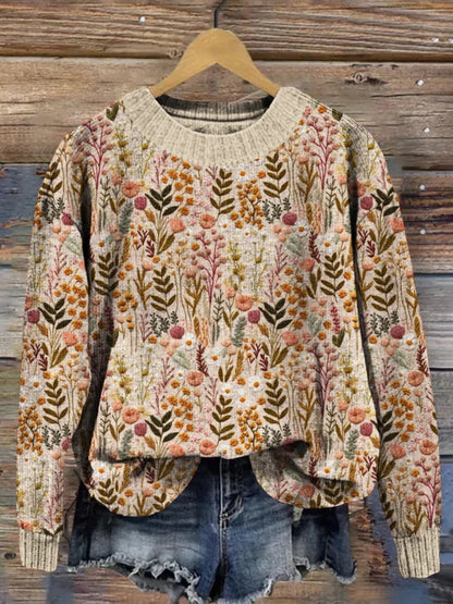 Pull en maille florale confortable pour les superpositions d'automne