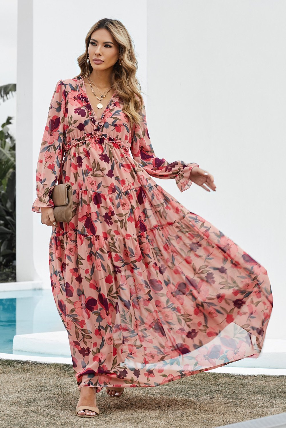 Pauline Laurent® | Robe maxi imprimée avec décolleté en V